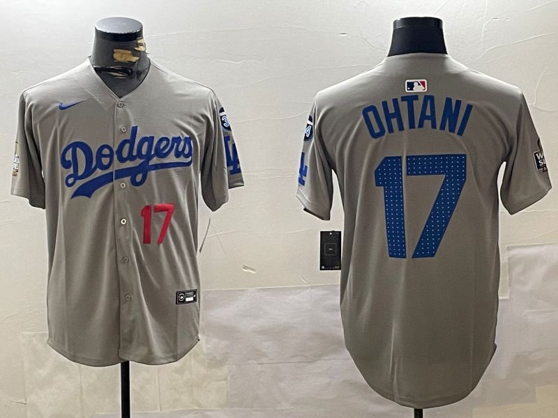 Men Los Angeles Dodgers #17 Ohtani Grey Game 2024 Nike MLB Jersey style 112012